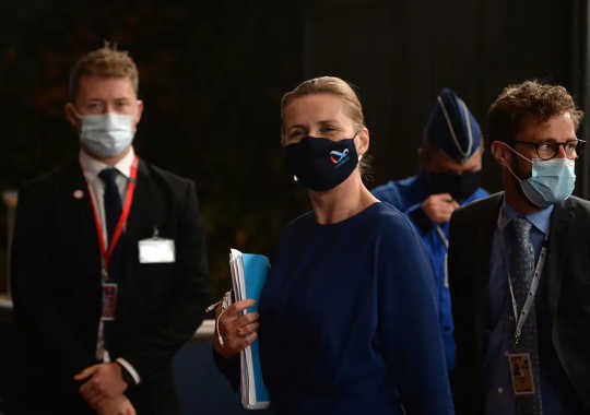 Denmark’s Prime Minister Mette Frederiksen attends a European summit in Brussels to discuss coronavirus aid. 