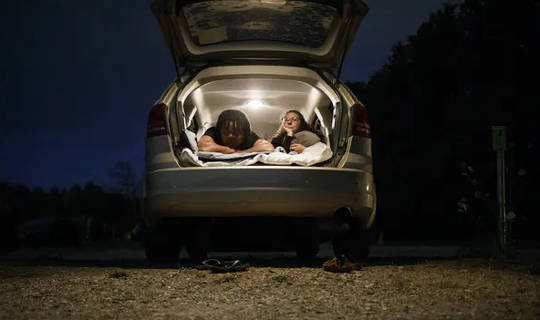 Watching a movie at the 5 Drive-In Theatre in Oakville, Ont., July 29, 2020