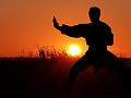 a person practicing a meditative form of martial arts