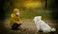 young girl with dog