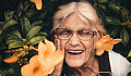 Elderly woman with bright smile symbolizing super aging and cognitive health