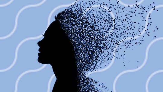 Letting Go of All Perceived Pain, Ignorance, and Fear silhouette of a woman's head and it is disintegrating