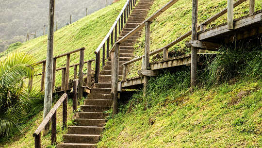 picture of several flights of stairs heading in various directions